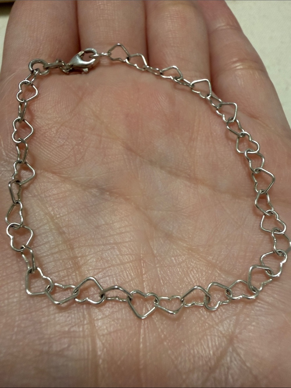Sterling Silver 925 Small Heart Link Bracelet 7’ inch long